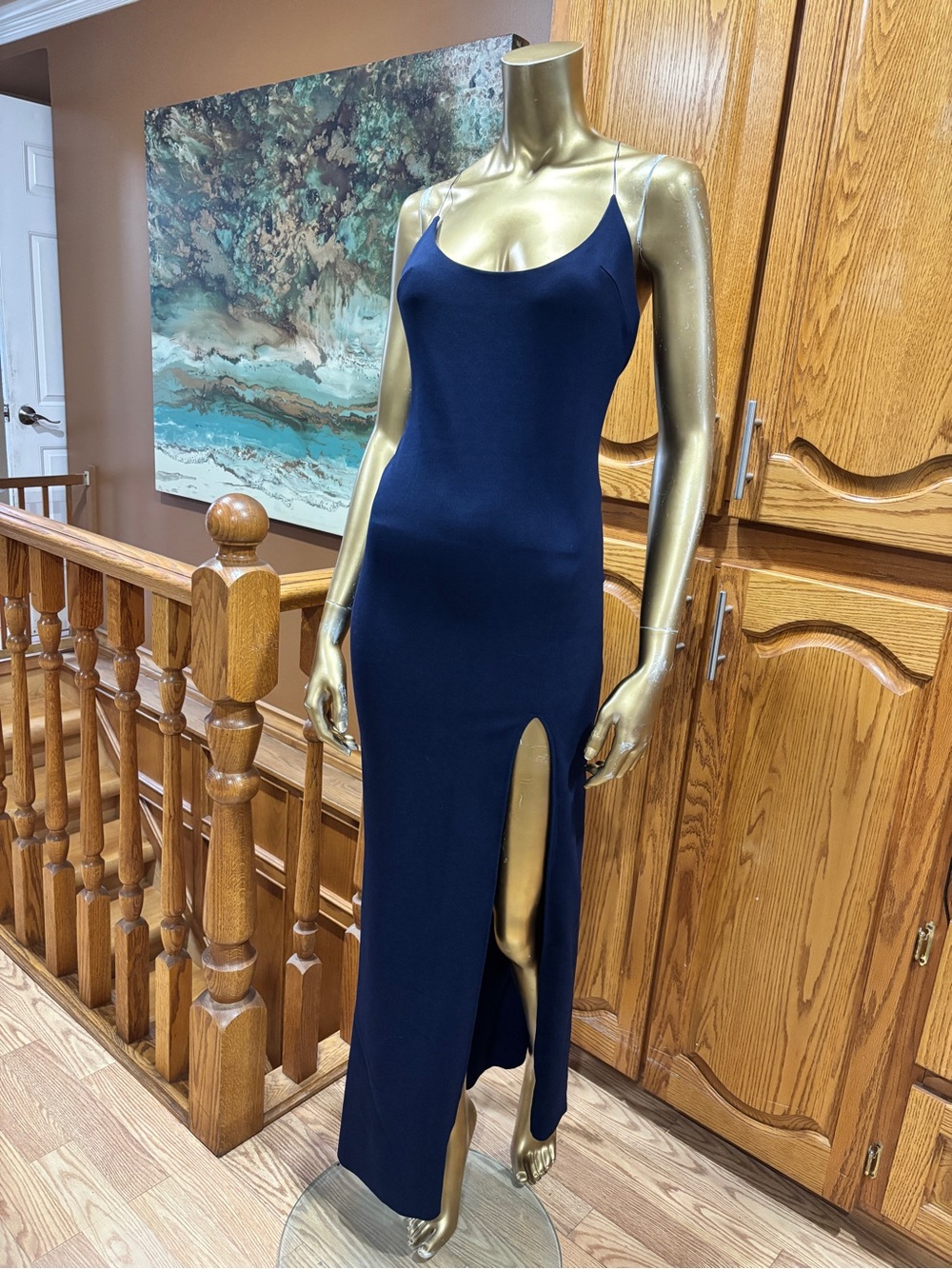 Beginning Boutique Navy Spaghetti Strap Maxi Dress with Side Thigh Slit